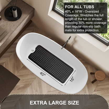 Bath Tub and Shower Mats, Non Slip 40 x 16 Inch Extra Large Bathtub Mat, Machine Washable Bathmat with Drain Holes, Suction Cups for Bathroom Floor, Gray
