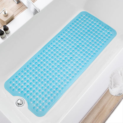 Bath Tub and Shower Mats, Non Slip 40 x 16 Inch Extra Large Bathtub Mat, Machine Washable Bathmat with Drain Holes, Suction Cups for Bathroom Floor, Gray