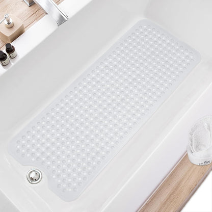 Bath Tub and Shower Mats, Non Slip 40 x 16 Inch Extra Large Bathtub Mat, Machine Washable Bathmat with Drain Holes, Suction Cups for Bathroom Floor, Gray
