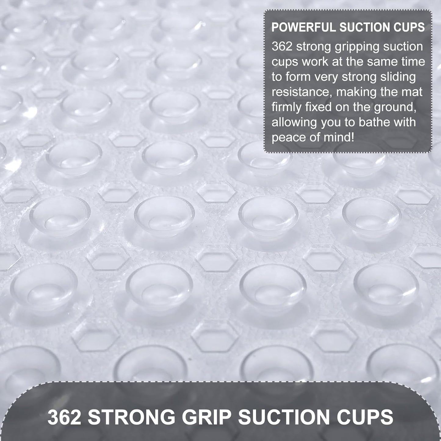 Bath Tub and Shower Mats, Non Slip 40 x 16 Inch Extra Large Bathtub Mat, Machine Washable Bathmat with Drain Holes, Suction Cups for Bathroom Floor, Gray