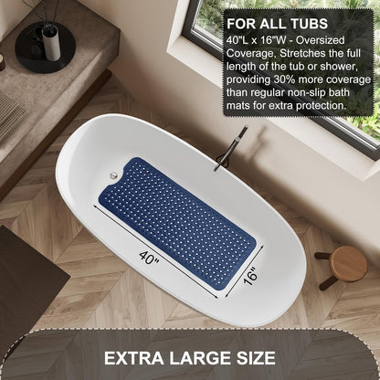 Bath Tub and Shower Mats, Non Slip 40 x 16 Inch Extra Large Bathtub Mat, Machine Washable Bathmat with Drain Holes, Suction Cups for Bathroom Floor, Gray