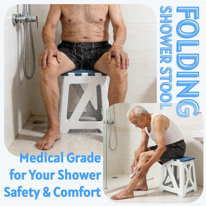 Folding Shower Stool - Foldable & Anti-Slip Shower Chair for Inside Shower - 330lbs Safety Waterproof Plastic Fold Up Shower Seat - Portable Travel Compact Bath Bench for Elderly, Handicap & Disabled