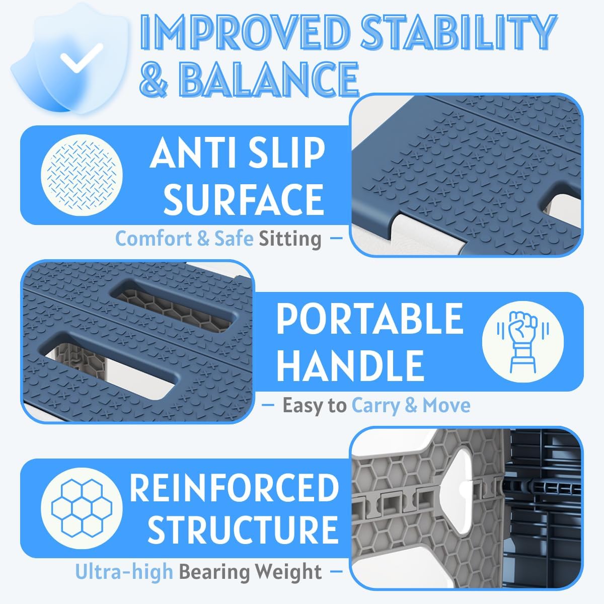 Folding Shower Stool - Foldable & Anti-Slip Shower Chair for Inside Shower - 330lbs Safety Waterproof Plastic Fold Up Shower Seat - Portable Travel Compact Bath Bench for Elderly, Handicap & Disabled