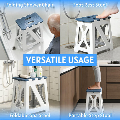 Folding Shower Stool - Foldable & Anti-Slip Shower Chair for Inside Shower - 330lbs Safety Waterproof Plastic Fold Up Shower Seat - Portable Travel Compact Bath Bench for Elderly, Handicap & Disabled