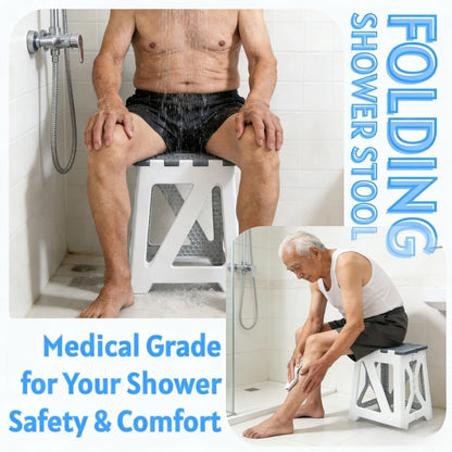 Folding Shower Stool - Foldable & Anti-Slip Shower Chair for Inside Shower - 330lbs Safety Waterproof Plastic Fold Up Shower Seat - Portable Travel Compact Bath Bench for Elderly, Handicap & Disabled