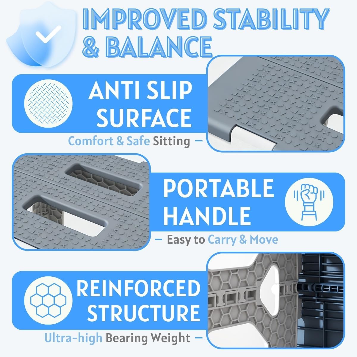 Folding Shower Stool - Foldable & Anti-Slip Shower Chair for Inside Shower - 330lbs Safety Waterproof Plastic Fold Up Shower Seat - Portable Travel Compact Bath Bench for Elderly, Handicap & Disabled