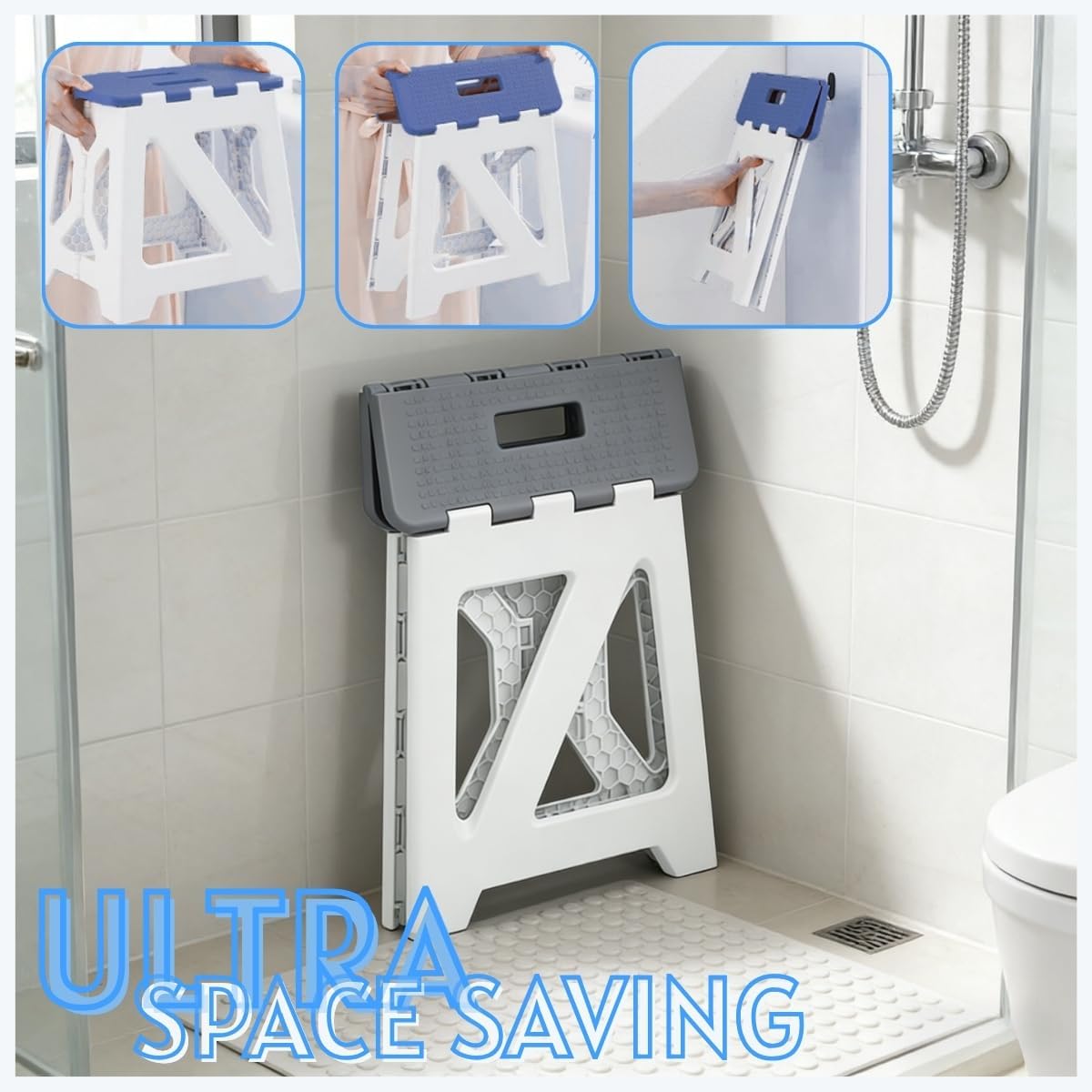 Folding Shower Stool - Foldable & Anti-Slip Shower Chair for Inside Shower - 330lbs Safety Waterproof Plastic Fold Up Shower Seat - Portable Travel Compact Bath Bench for Elderly, Handicap & Disabled