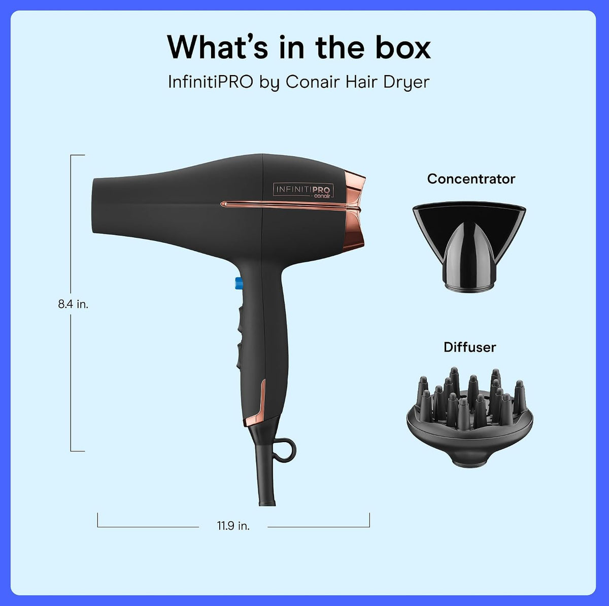 InfinitiPRO Hair Dryer with Diffuser & Concentrator, 1875W, Black