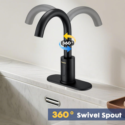 Touchless Bathroom Faucet with Waterfall Spout,Motion Automatic Sensor Bathroom Sink Faucet with Hole Cover Plate, Stainless Steel Hands Free Vanity Faucet(Regular, Gold)