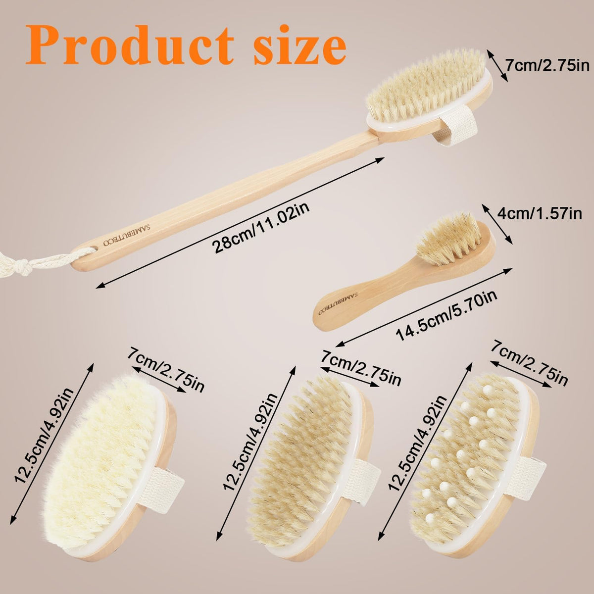 SAMEBUTECO 4-in-1 Wood Dry Brush Set with Long Handle, Boar Bristle