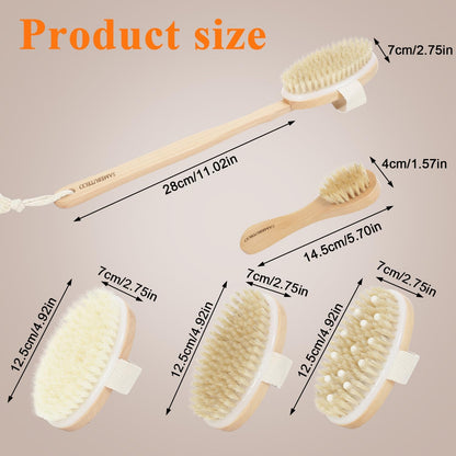 SAMEBUTECO 4-in-1 Wood Dry Brush Set with Long Handle, Boar Bristle