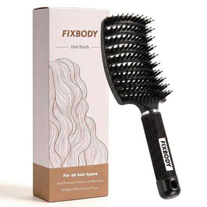 Boar Bristle Hair Brush, Curved Vent Detangling Brush for Wet & Dry Hair