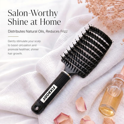 Boar Bristle Hair Brush, Curved Vent Detangling Brush for Wet & Dry Hair
