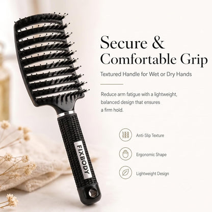 Boar Bristle Hair Brush, Curved Vent Detangling Brush for Wet & Dry Hair