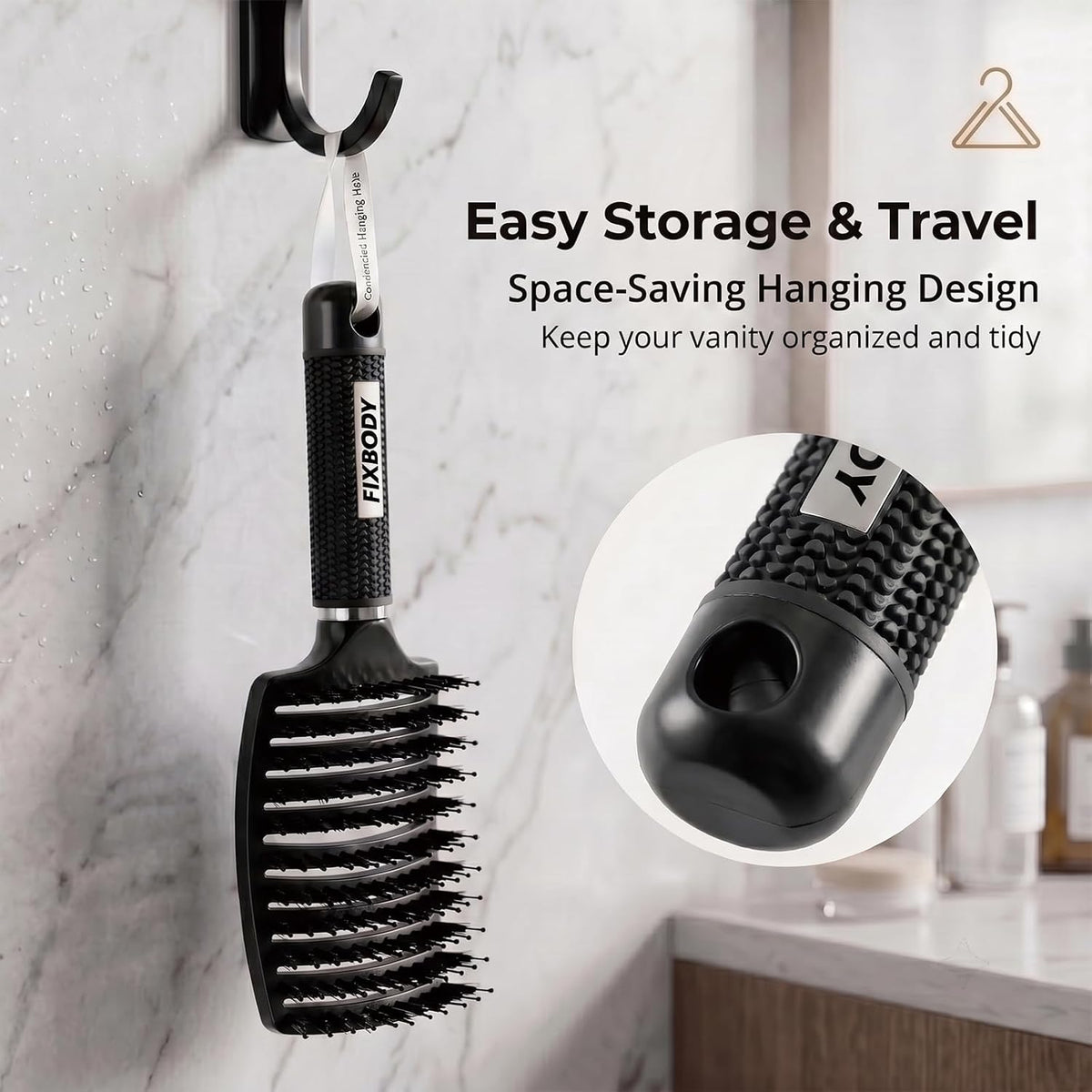 Boar Bristle Hair Brush, Curved Vent Detangling Brush for Wet & Dry Hair