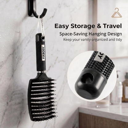 Boar Bristle Hair Brush, Curved Vent Detangling Brush for Wet & Dry Hair
