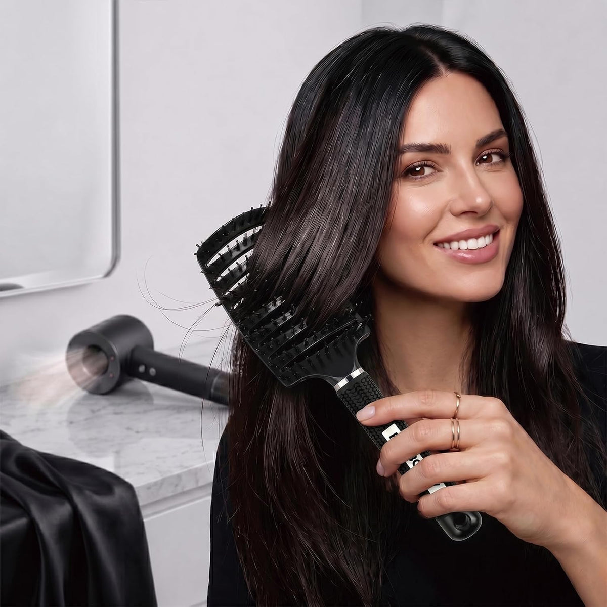 Boar Bristle Hair Brush, Curved Vent Detangling Brush for Wet & Dry Hair