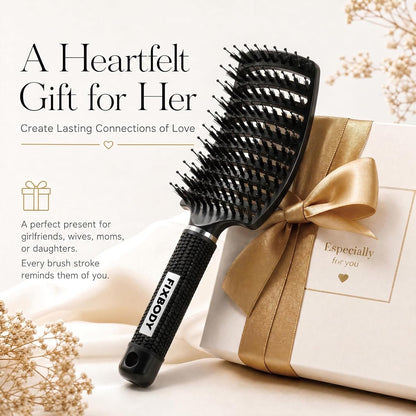 Boar Bristle Hair Brush, Curved Vent Detangling Brush for Wet & Dry Hair