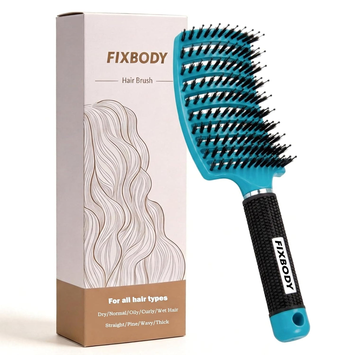 Boar Bristle Hair Brush, Curved Vent Detangling Brush for Wet & Dry Hair