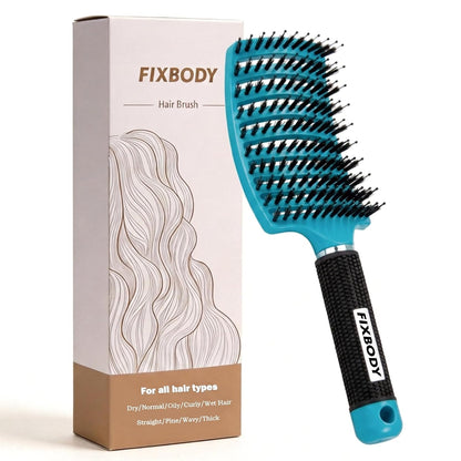 Boar Bristle Hair Brush, Curved Vent Detangling Brush for Wet & Dry Hair