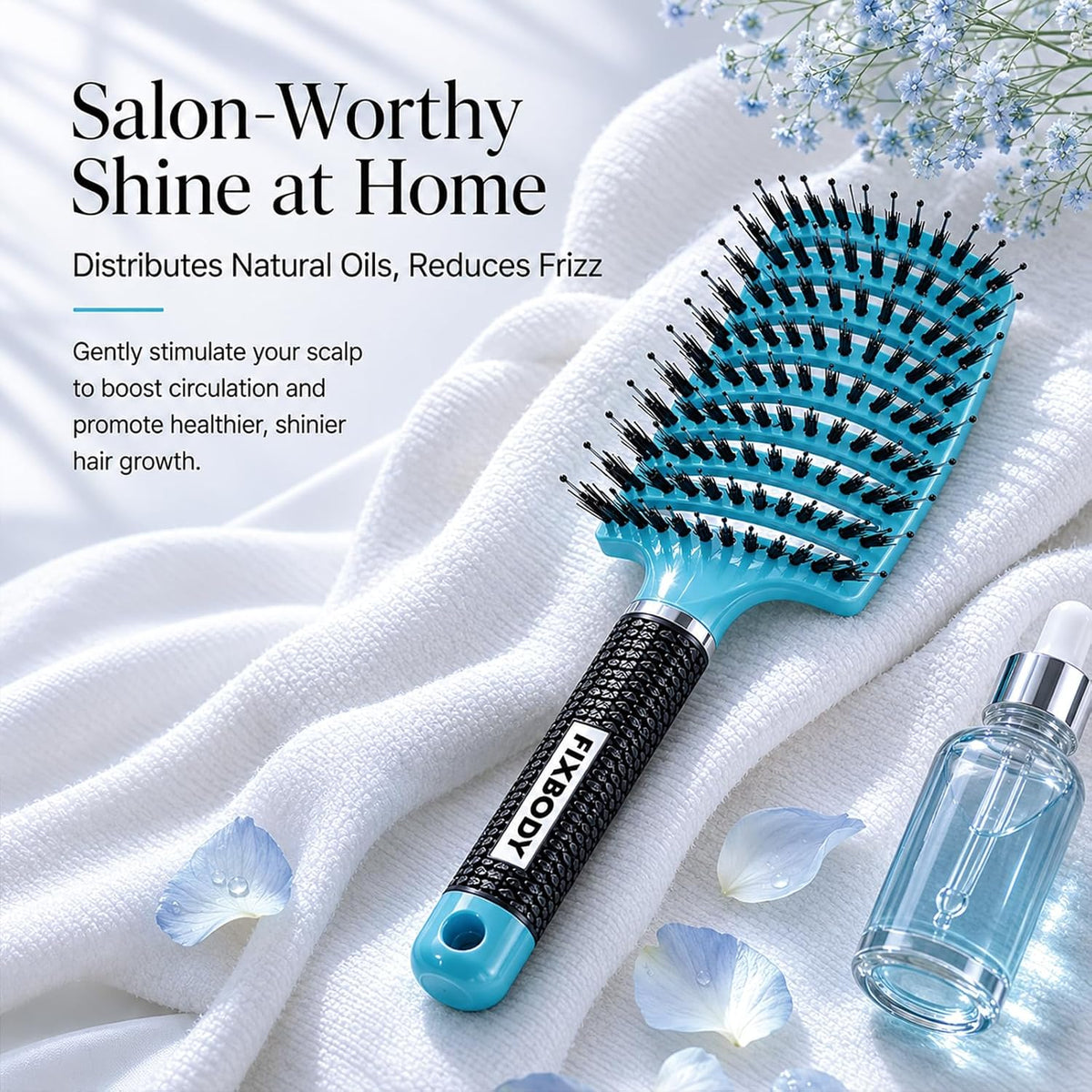 Boar Bristle Hair Brush, Curved Vent Detangling Brush for Wet & Dry Hair