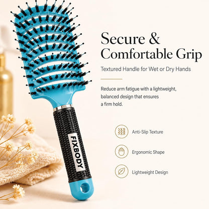 Boar Bristle Hair Brush, Curved Vent Detangling Brush for Wet & Dry Hair