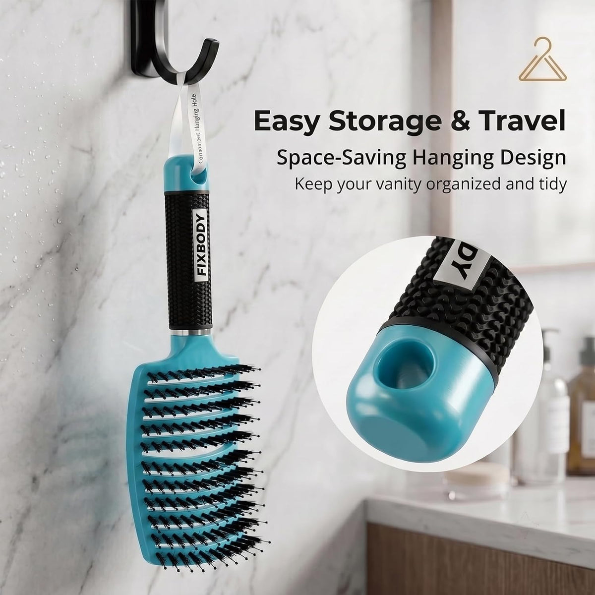 Boar Bristle Hair Brush, Curved Vent Detangling Brush for Wet & Dry Hair