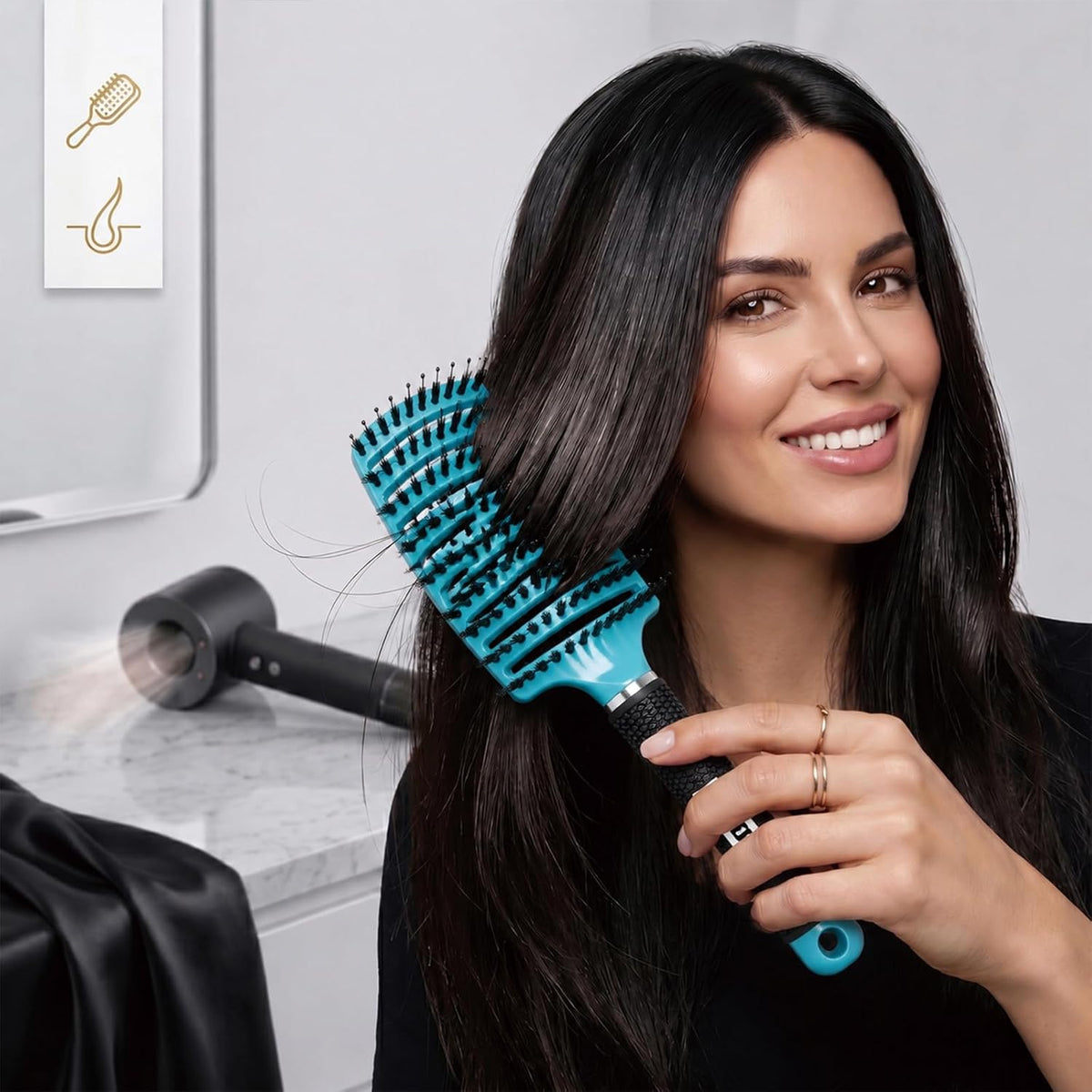 Boar Bristle Hair Brush, Curved Vent Detangling Brush for Wet & Dry Hair