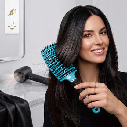 Boar Bristle Hair Brush, Curved Vent Detangling Brush for Wet & Dry Hair