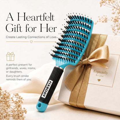 Boar Bristle Hair Brush, Curved Vent Detangling Brush for Wet & Dry Hair