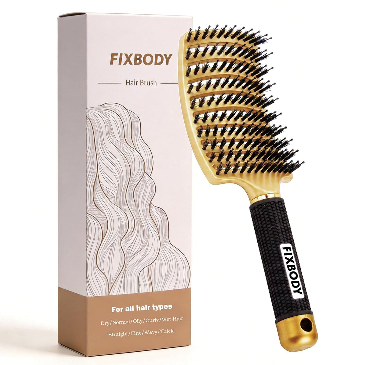 Boar Bristle Hair Brush, Curved Vent Detangling Brush for Wet & Dry Hair