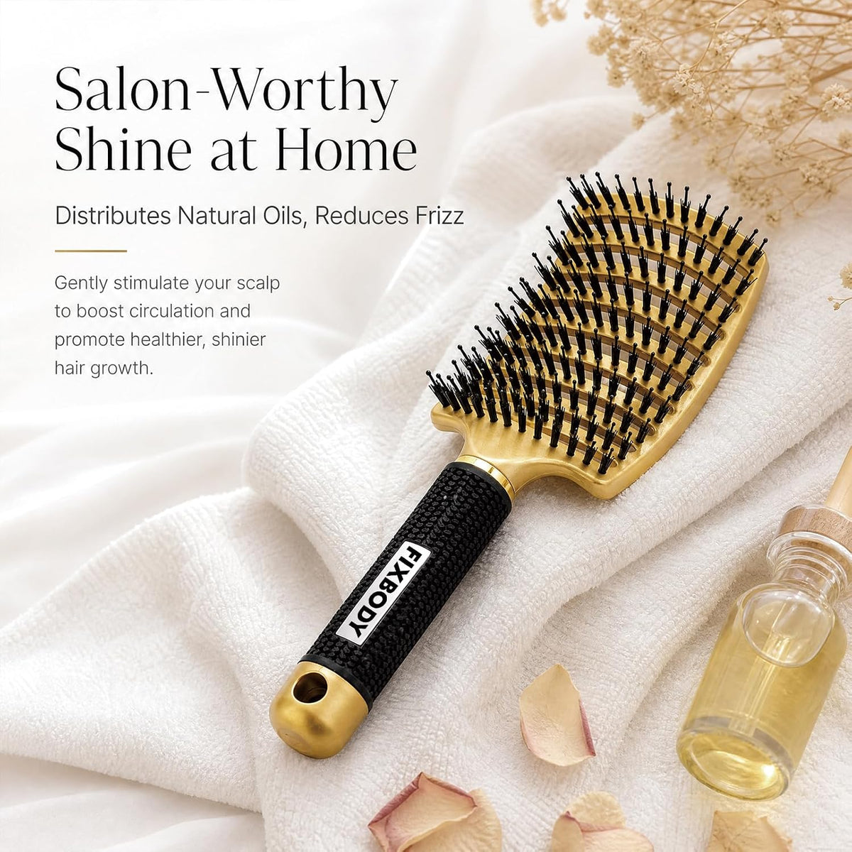 Boar Bristle Hair Brush, Curved Vent Detangling Brush for Wet & Dry Hair