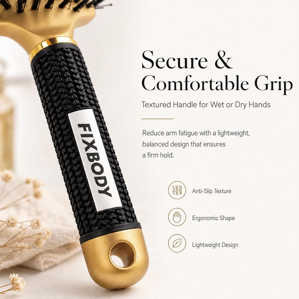 Boar Bristle Hair Brush, Curved Vent Detangling Brush for Wet & Dry Hair