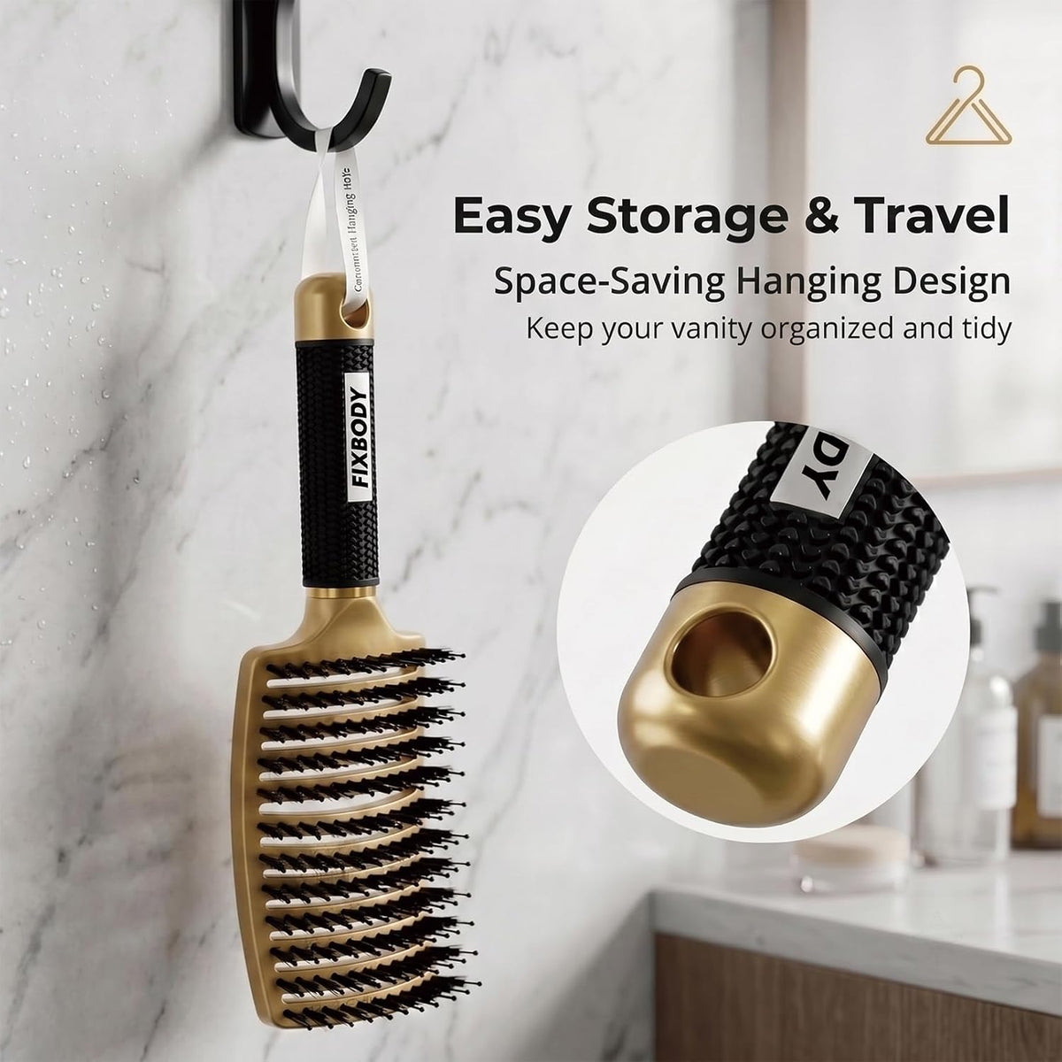 Boar Bristle Hair Brush, Curved Vent Detangling Brush for Wet & Dry Hair