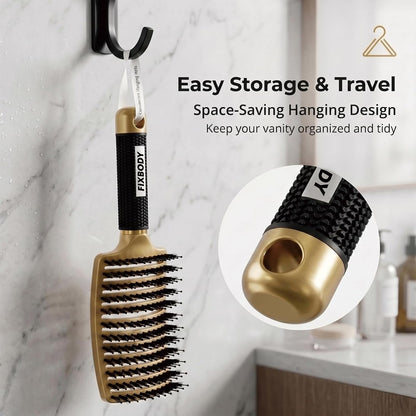 Boar Bristle Hair Brush, Curved Vent Detangling Brush for Wet & Dry Hair