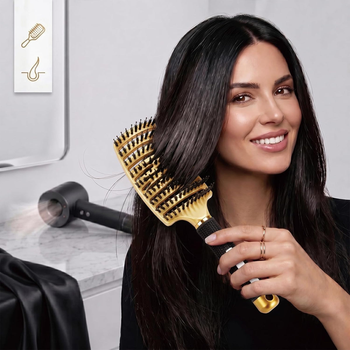 Boar Bristle Hair Brush, Curved Vent Detangling Brush for Wet & Dry Hair