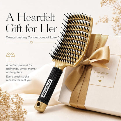 Boar Bristle Hair Brush, Curved Vent Detangling Brush for Wet & Dry Hair