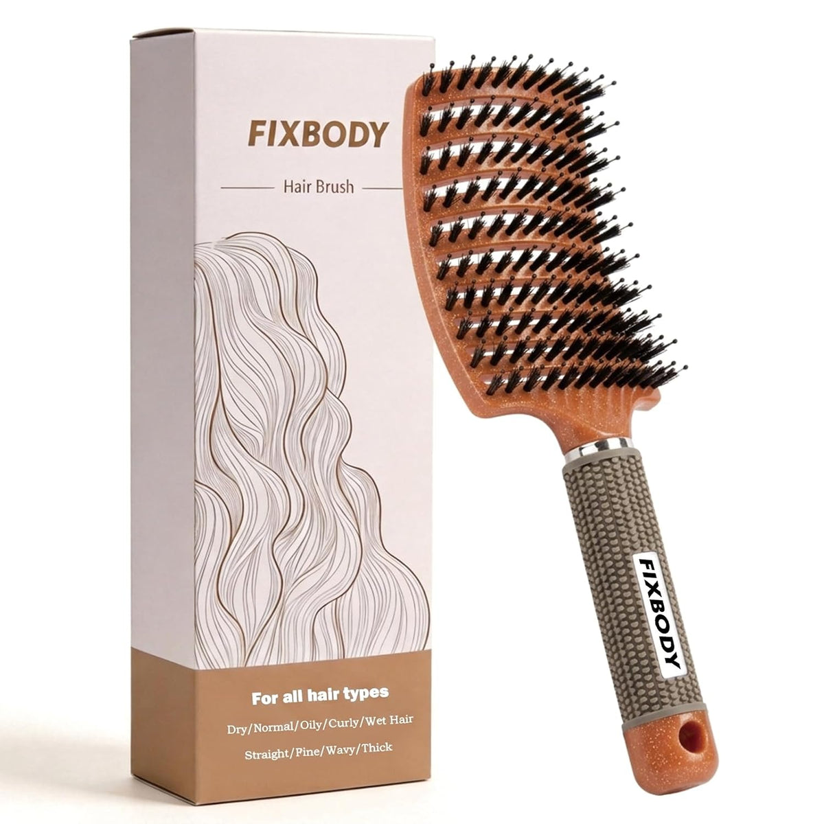 Boar Bristle Hair Brush, Curved Vent Detangling Brush for Wet & Dry Hair