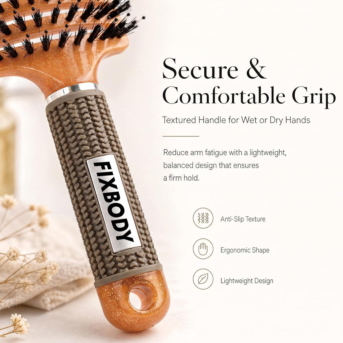 Boar Bristle Hair Brush, Curved Vent Detangling Brush for Wet & Dry Hair