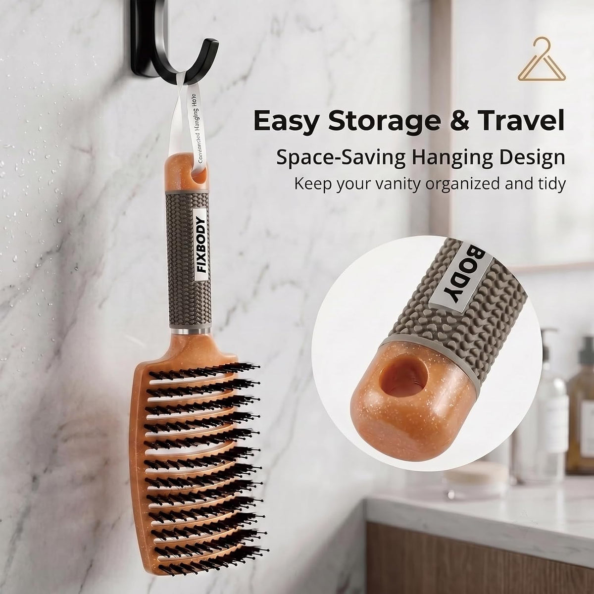 Boar Bristle Hair Brush, Curved Vent Detangling Brush for Wet & Dry Hair