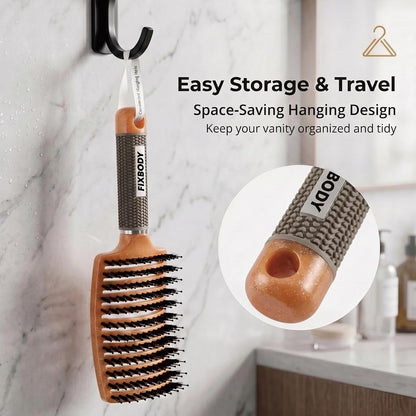 Boar Bristle Hair Brush, Curved Vent Detangling Brush for Wet & Dry Hair