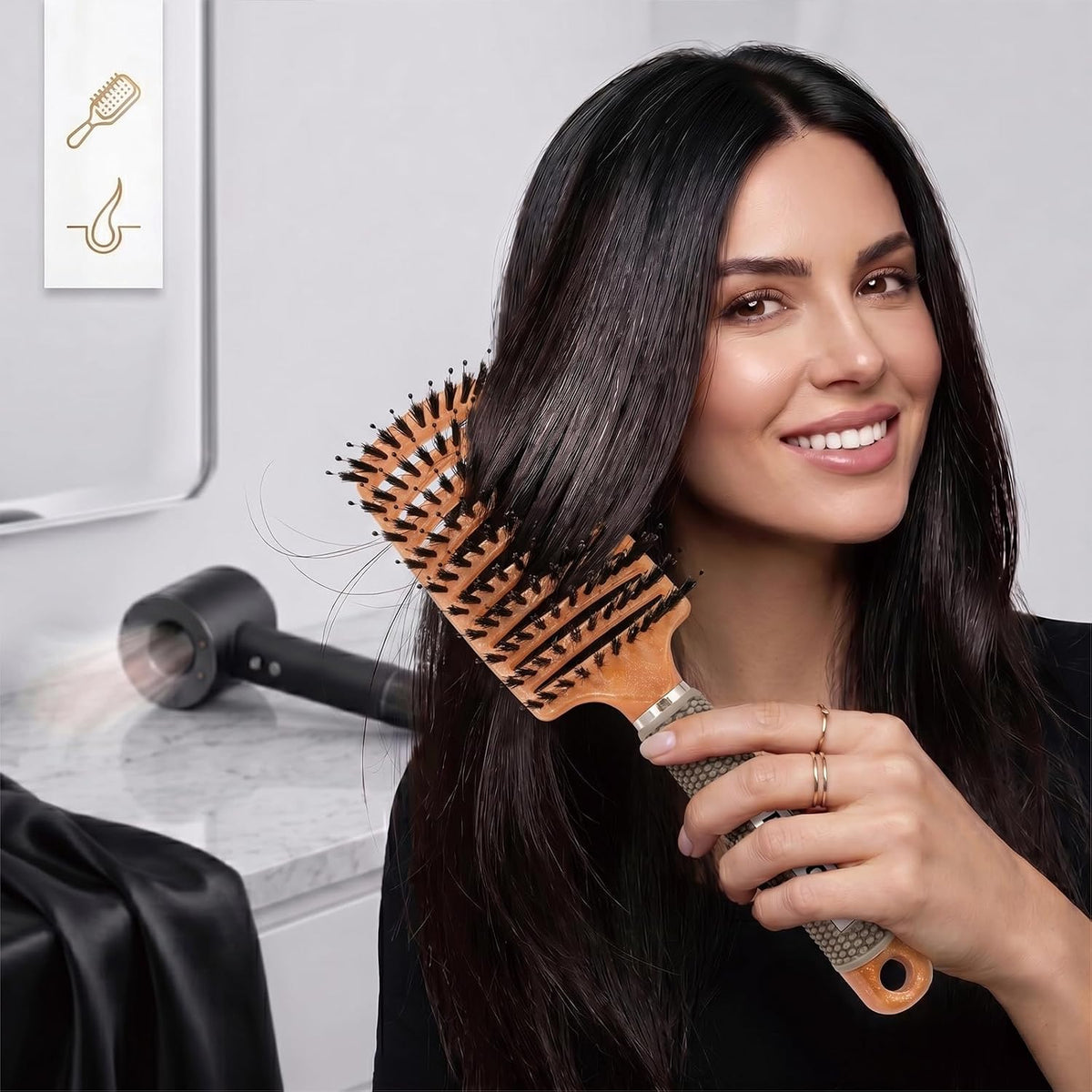Boar Bristle Hair Brush, Curved Vent Detangling Brush for Wet & Dry Hair