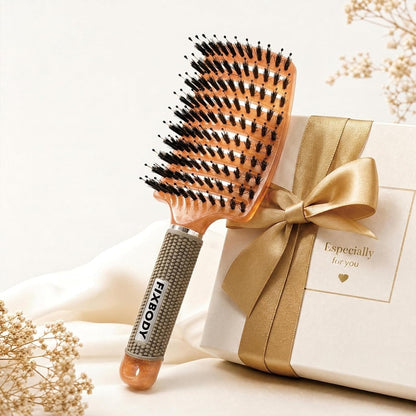 Boar Bristle Hair Brush, Curved Vent Detangling Brush for Wet & Dry Hair