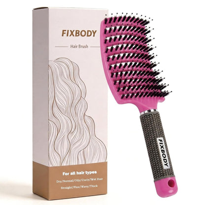 Boar Bristle Hair Brush, Curved Vent Detangling Brush for Wet & Dry Hair