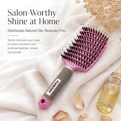 Boar Bristle Hair Brush, Curved Vent Detangling Brush for Wet & Dry Hair