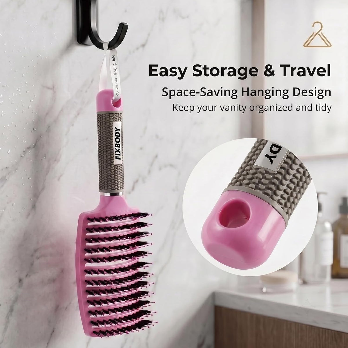 Boar Bristle Hair Brush, Curved Vent Detangling Brush for Wet & Dry Hair