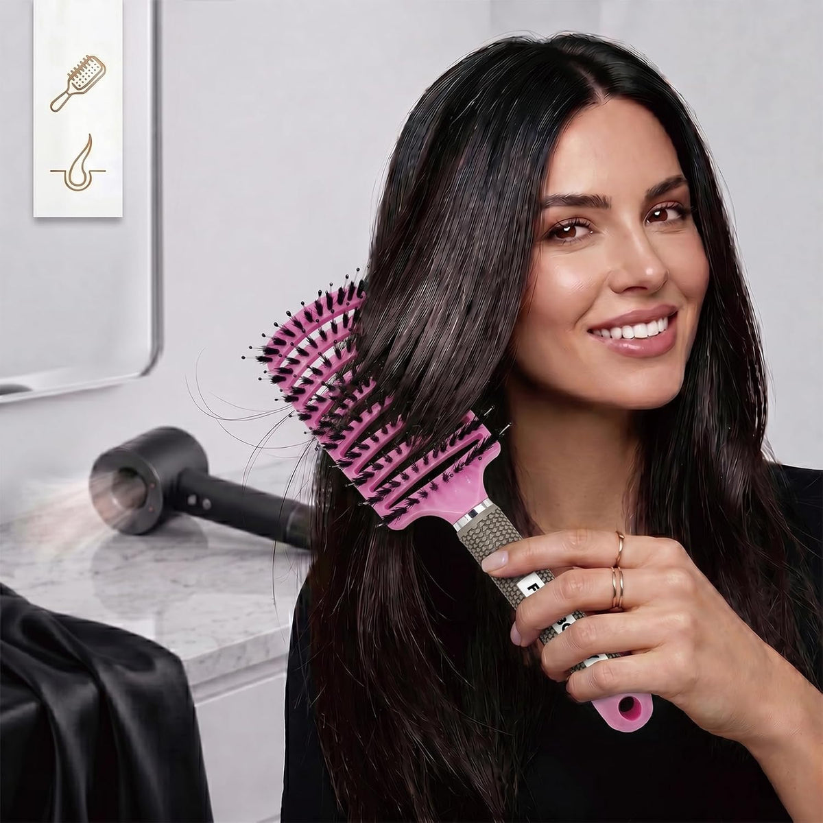 Boar Bristle Hair Brush, Curved Vent Detangling Brush for Wet & Dry Hair