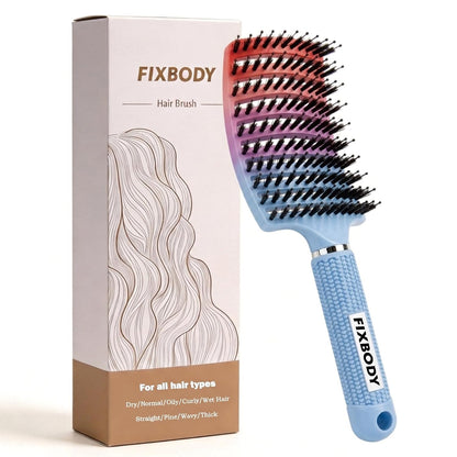 Boar Bristle Hair Brush, Curved Vent Detangling Brush for Wet & Dry Hair