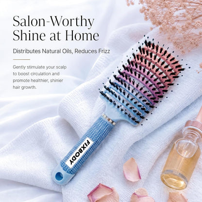 Boar Bristle Hair Brush, Curved Vent Detangling Brush for Wet & Dry Hair