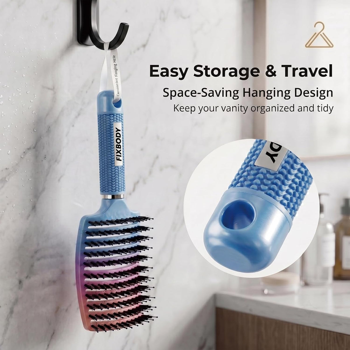 Boar Bristle Hair Brush, Curved Vent Detangling Brush for Wet & Dry Hair